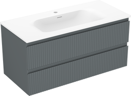 Mexen Rivel bathroom cabinet 100 cm with washbasin Vela, 2 drawers, fluted, graphite matte/white matte -