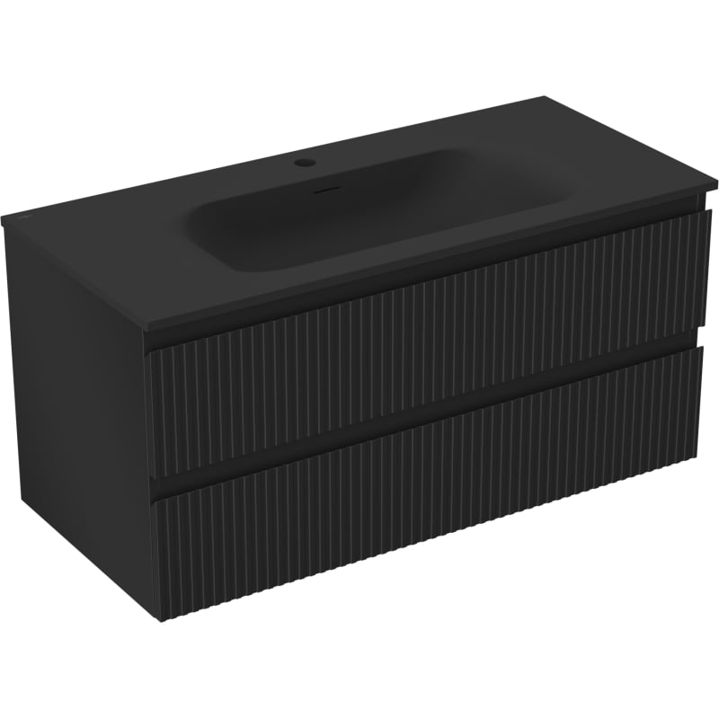 Mexen Rivel 100 cm Bathroom Cabinet with Vela Sink, 2 Drawers, Fluted, Matte Black - 91A20-10047-2-BFF71-W23M71