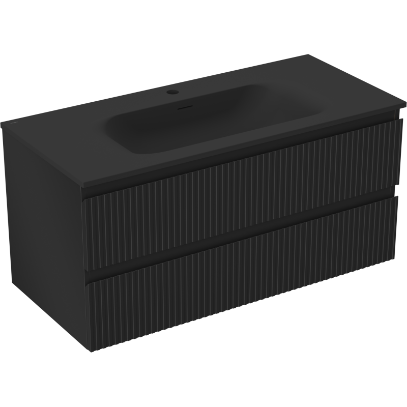 Mexen Rivel bathroom cabinet 100 cm with Vela sink, 2 drawers, grooved, black matte - 91A20-10047-2-BFF71-W23M71