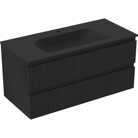 Mexen Rivel bathroom cabinet 100 cm with Vela sink, 2 drawers, fluted, black matt - 91A20-10047-2-BFF71-W23M71