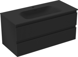 Mexen Rivel bathroom cabinet 100 cm with Vela sink, 2 drawers, fluted, black matt - 91A20-10047-2-BFF71-W23M71