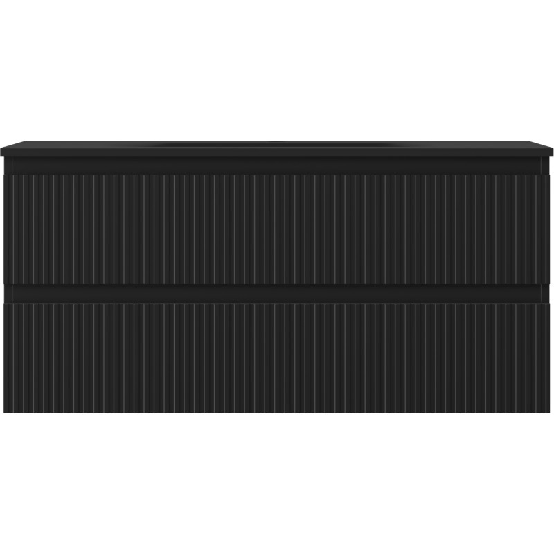 Mexen Rivel 100 cm Bathroom Cabinet with Vela Sink, 2 Drawers, Fluted, Matte Black - 91A20-10047-2-BFF71-W23M71
