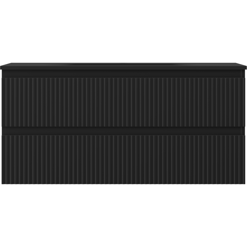 Mexen Rivel bathroom cabinet 100 cm with Vela sink, 2 drawers, fluted, black matt - 91A20-10047-2-BFF71-W23M71