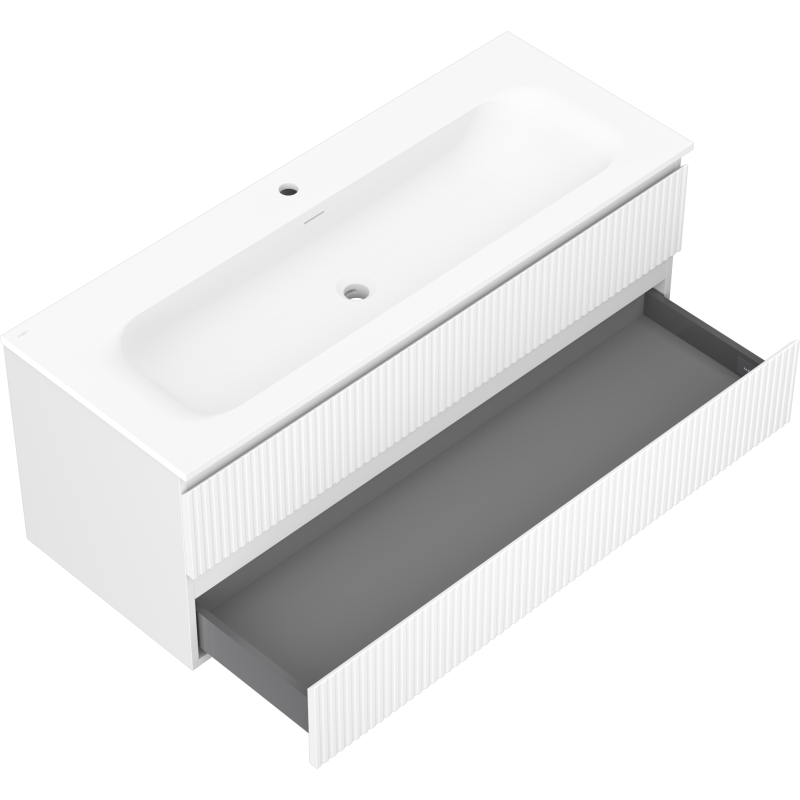 Mexen Rivel 120 cm Bathroom Cabinet with Vela Sink, 2 Drawers, Fluted, White Matte - 91A20-12047-2-BFF01-W23M01