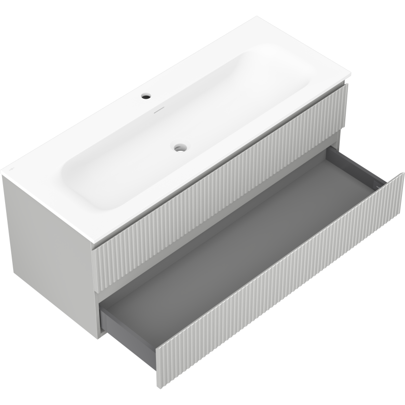 Mexen Rivel bathroom cabinet 120 cm with sink Vela, 2 drawers, fluted, gray matte/white matte - 91A20-12047-2-BFF62-W23M0