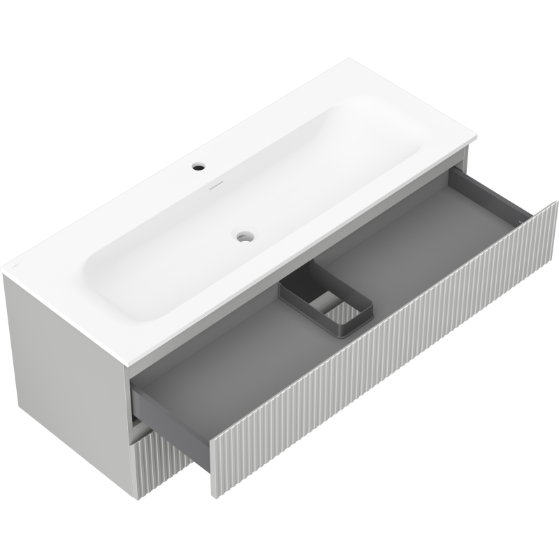 Mexen Rivel bathroom cabinet 120 cm with sink Vela, 2 drawers, fluted, gray matte/white matte - 91A20-12047-2-BFF62-W23M0