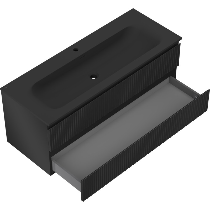 Mexen Rivel bathroom cabinet 120 cm with Vela sink, 2 drawers, grooved, black matte - 91A20-12047-2-BFF71-W23M71