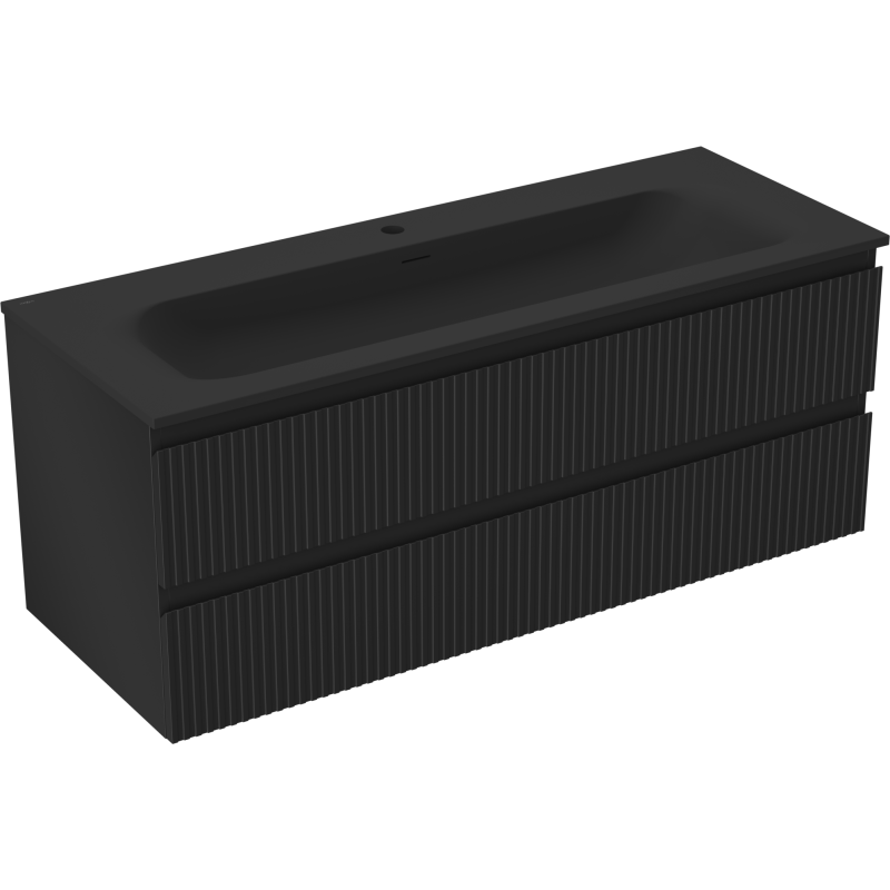 Mexen Rivel 120 cm bathroom cabinet with Vela washbasin, 2 drawers, fluted, black matte - 91A20-12047-2-BFF71-W23M71