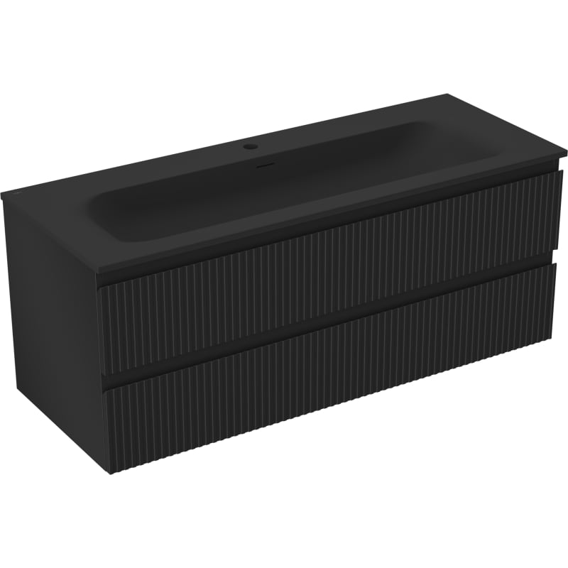 Mexen Rivel bathroom cabinet 120 cm with Vela sink, 2 drawers, grooved, black matte - 91A20-12047-2-BFF71-W23M71