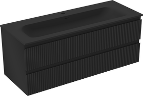 Mexen Rivel bathroom cabinet 120 cm with Vela sink, 2 drawers, grooved, matte black - 91A20-12047-2-BFF71-W23M71