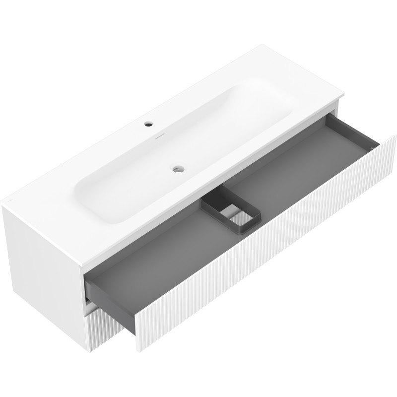 Mexen Rivel bathroom cabinet 140 cm with washbasin Vela, 2 drawers, fluted, white matte - 91A20-14047-2-BFF01-W23M01