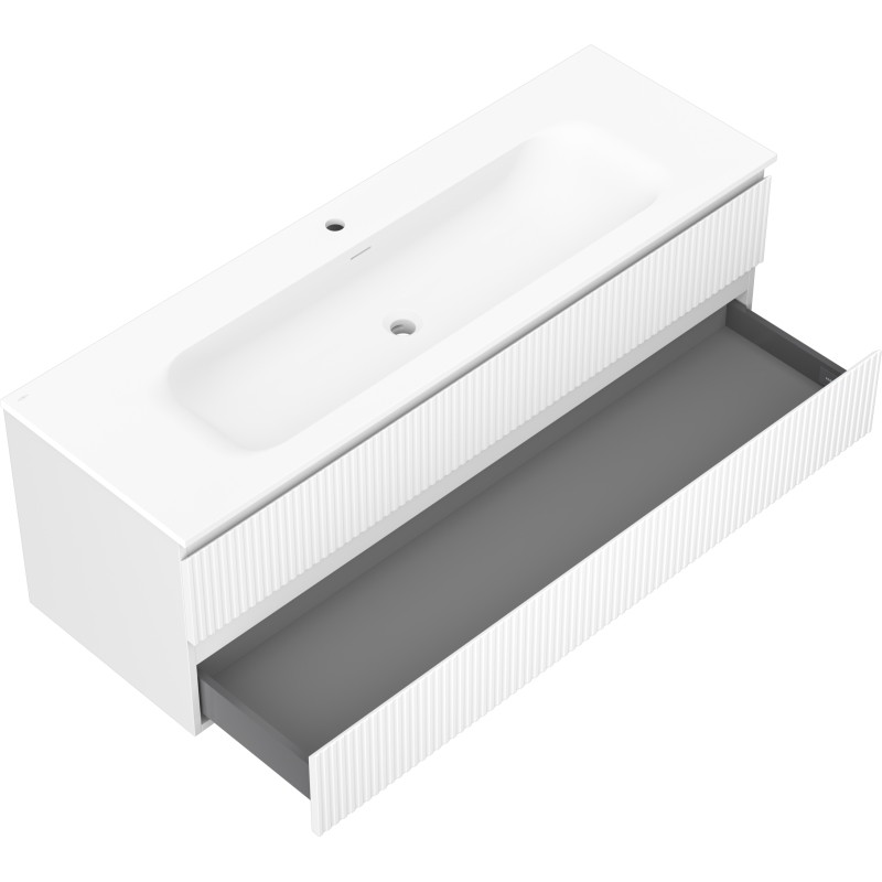 Mexen Rivel bathroom cabinet 140 cm with washbasin Vela, 2 drawers, fluted, white matte - 91A20-14047-2-BFF01-W23M01