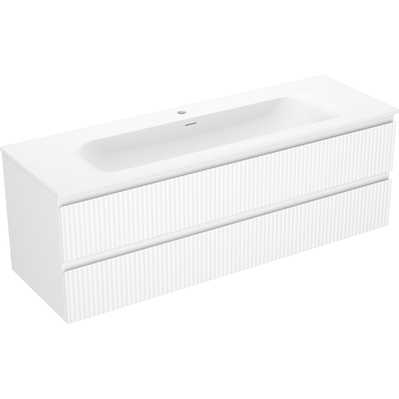 Mexen Rivel bathroom cabinet 140 cm with Vela washbasin, 2 drawers, grooved, white matte - 91A20-14047-2-BFF01-W23M01