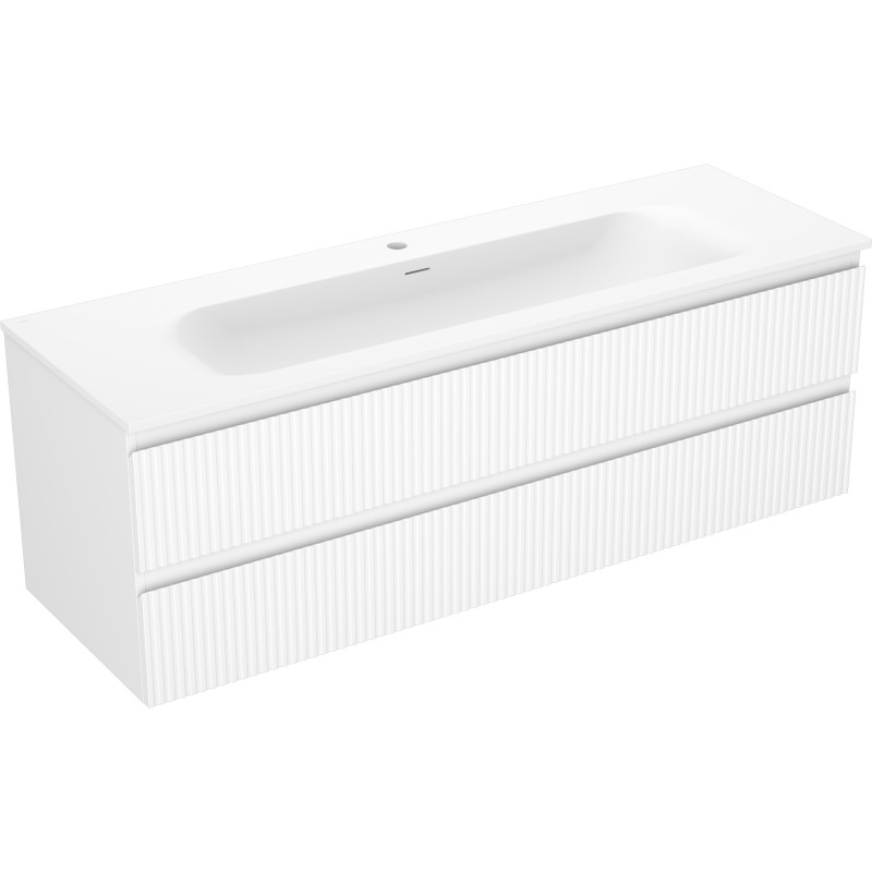 Mexen Rivel bathroom cabinet 140 cm with washbasin Vela, 2 drawers, fluted, white matte - 91A20-14047-2-BFF01-W23M01