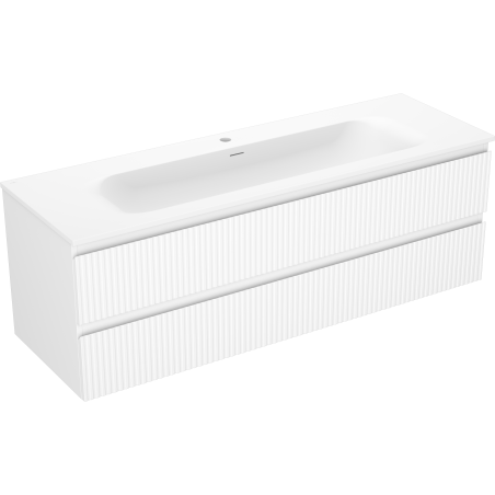 Mexen Rivel bathroom cabinet 140 cm with Vela washbasin, 2 drawers, grooved, white matte - 91A20-14047-2-BFF01-W23M01