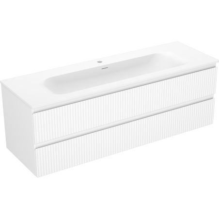 Mexen Rivel bathroom cabinet 140 cm with washbasin Vela, 2 drawers, fluted, white matte - 91A20-14047-2-BFF01-W23M01