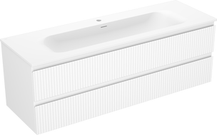 Mexen Rivel bathroom cabinet 140 cm with Vela sink, 2 drawers, fluted, white matte - 91A20-14047-2-BFF01-W23M01