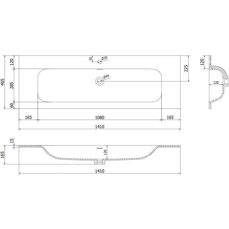 Mexen Rivel bathroom cabinet 140 cm with Vela sink, 2 drawers, fluted, white matte - 91A20-14047-2-BFF01-W23M01