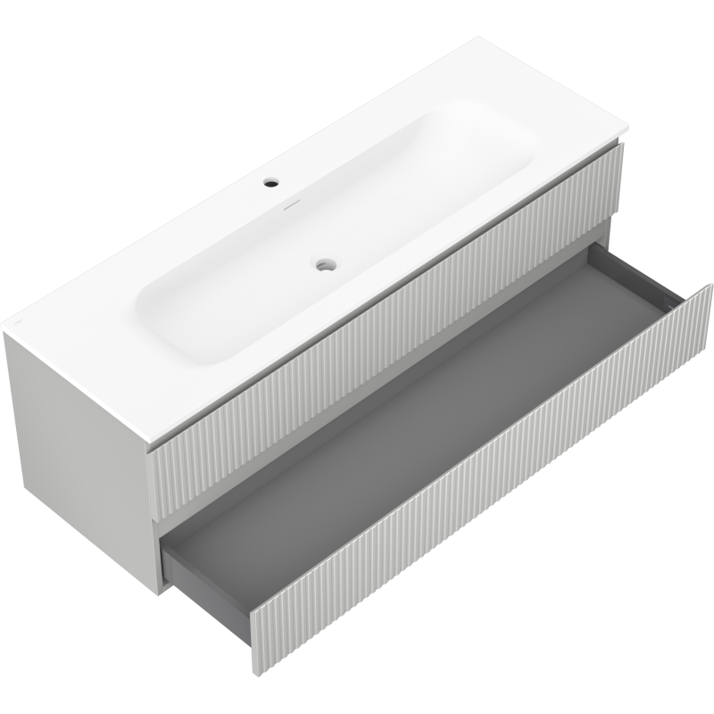 Mexen Rivel bathroom cabinet 140 cm with sink Vela, 2 drawers, fluted, gray matte/white matte - 91A20-14047-2-BFF62-W23M0