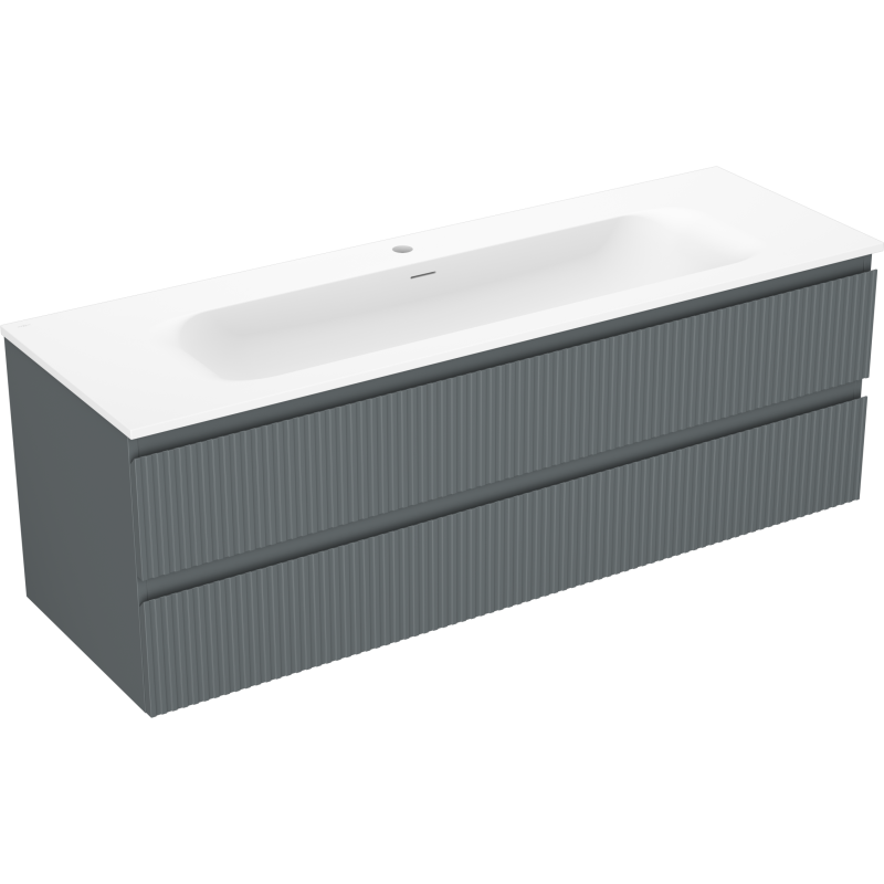 Mexen Rivel bathroom cabinet 140 cm with sink Vela, 2 drawers, fluted, matte graphite/matte white - 91A20-14047-2-BFF66-W23M