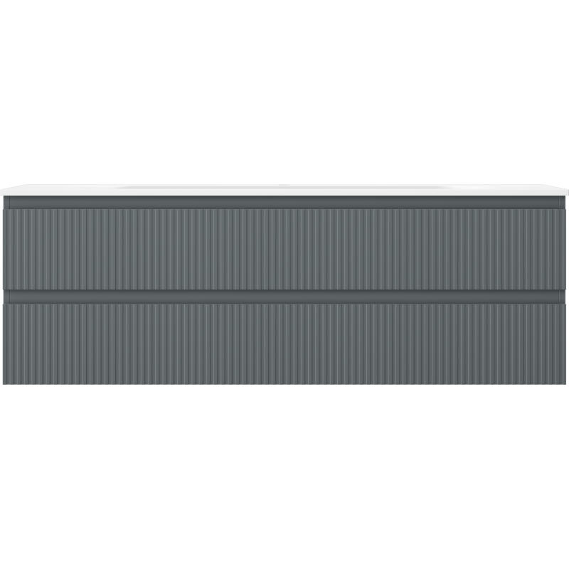 Mexen Rivel bathroom cabinet 140 cm with sink Vela, 2 drawers, fluted, matte graphite/matte white - 91A20-14047-2-BFF66-W23M