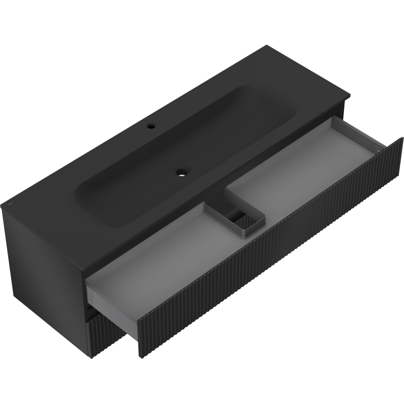 Mexen Rivel bathroom cabinet 140 cm with Vela sink, 2 drawers, grooved, black matte - 91A20-14047-2-BFF71-W23M71