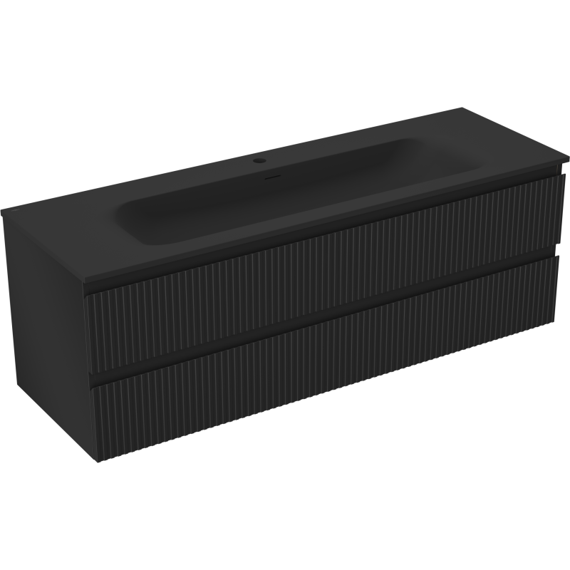 Mexen Rivel bathroom cabinet 140 cm with Vela washbasin, 2 drawers, grooved, black matte - 91A20-14047-2-BFF71-W23M71