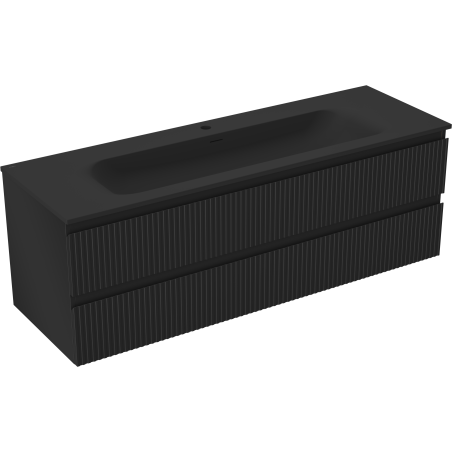 Mexen Rivel bathroom cabinet 140 cm with Vela sink, 2 drawers, grooved, black matte - 91A20-14047-2-BFF71-W23M71