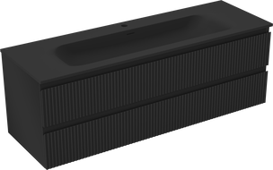 Mexen Rivel bathroom cabinet 140 cm with Vela washbasin, 2 drawers, grooved, black matte - 91A20-14047-2-BFF71-W23M71