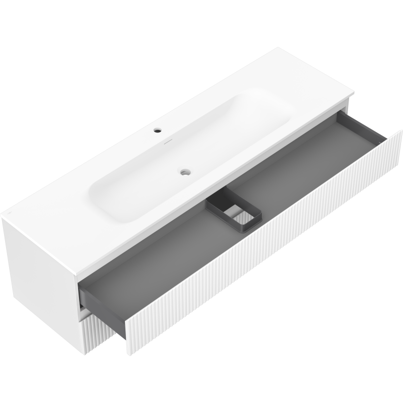 Mexen Rivel bathroom cabinet 160 cm with Vela washbasin, 2 drawers, fluted, white matt - 91A20-16047-2-BFF01-W23M01