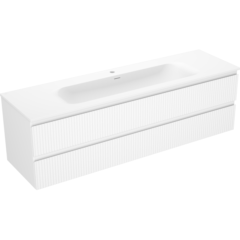 Mexen Rivel bathroom cabinet 160 cm with Vela sink, 2 drawers, fluted, white matte - 91A20-16047-2-BFF01-W23M01