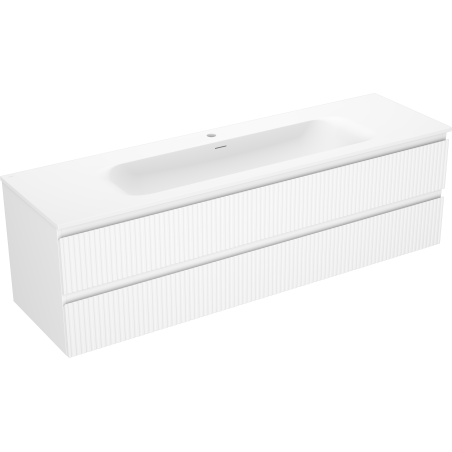 Mexen Rivel bathroom cabinet 160 cm with Vela sink, 2 drawers, fluted, white matte - 91A20-16047-2-BFF01-W23M01