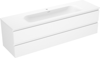 Mexen Rivel bathroom cabinet 160 cm with Vela sink, 2 drawers, fluted, white matte - 91A20-16047-2-BFF01-W23M01
