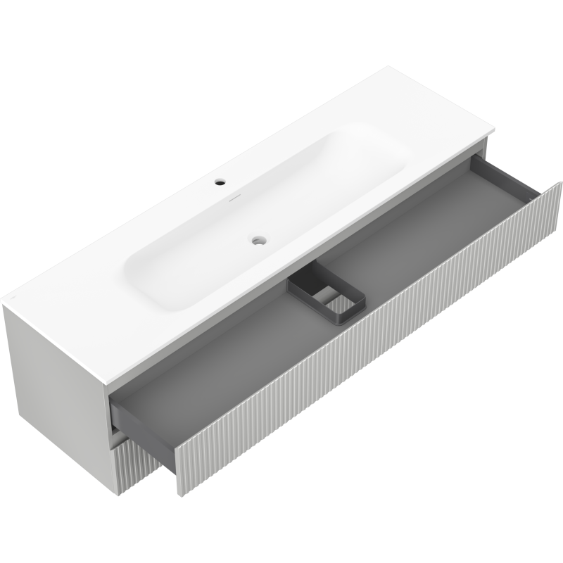 Mexen Rivel bathroom cabinet 160 cm with sink Vela, 2 drawers, ribbed, gray matte/white matte - 91A20-16047-2-BFF62-W23M0