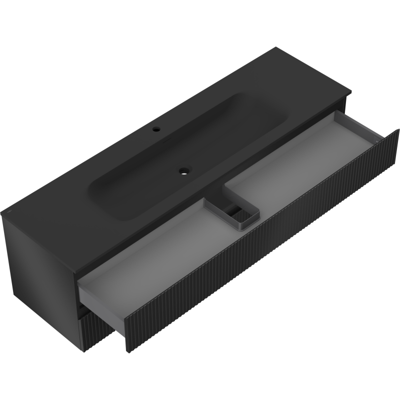Mexen Rivel bathroom cabinet 160 cm with Vela sink, 2 drawers, grooved, black matte - 91A20-16047-2-BFF71-W23M71