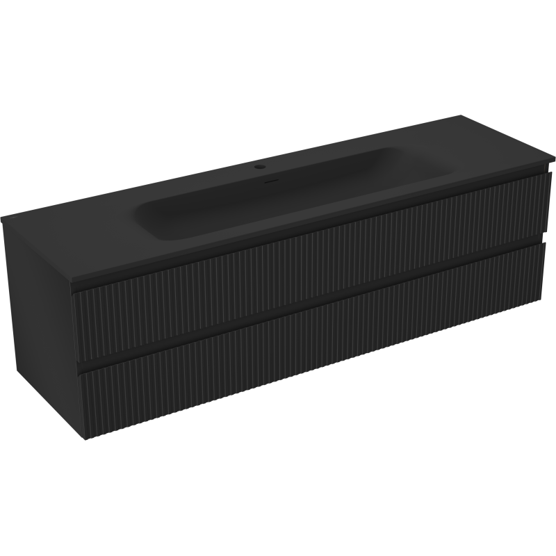 Mexen Rivel bathroom cabinet 160 cm with Vela sink, 2 drawers, grooved, black matte - 91A20-16047-2-BFF71-W23M71