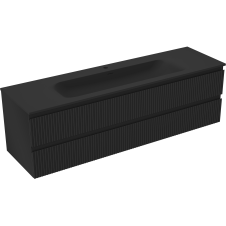 Mexen Rivel bathroom cabinet 160 cm with Vela sink, 2 drawers, grooved, black matte - 91A20-16047-2-BFF71-W23M71