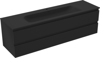 Mexen Rivel bathroom cabinet 160 cm with Vela sink, 2 drawers, grooved, black matte - 91A20-16047-2-BFF71-W23M71