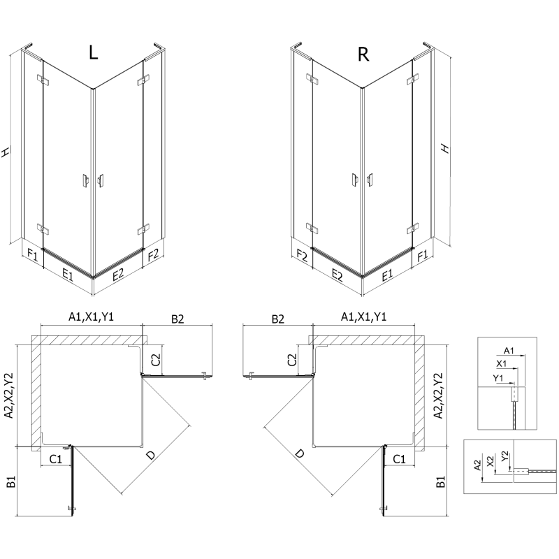 Mexen Mist-H L Duo right-hinged shower cabin 95 x 105 cm, transparent, chrome - 8A5L-095L-105P-01-00