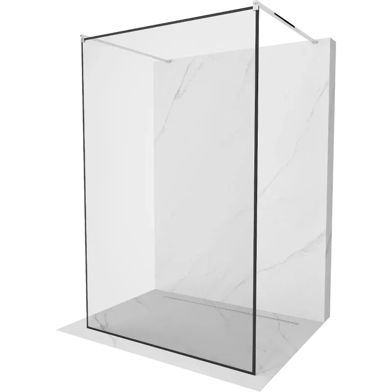Mexen Kioto Freestanding Shower Wall 130 x 200 cm, Black Frame 8 mm, Chrome - 800-130-002-01-70
