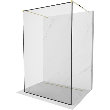 Mexen Kioto Freestanding Shower Wall 100 x 200 cm, Black Frame 8 mm, Gold- 800-100-002-50-70