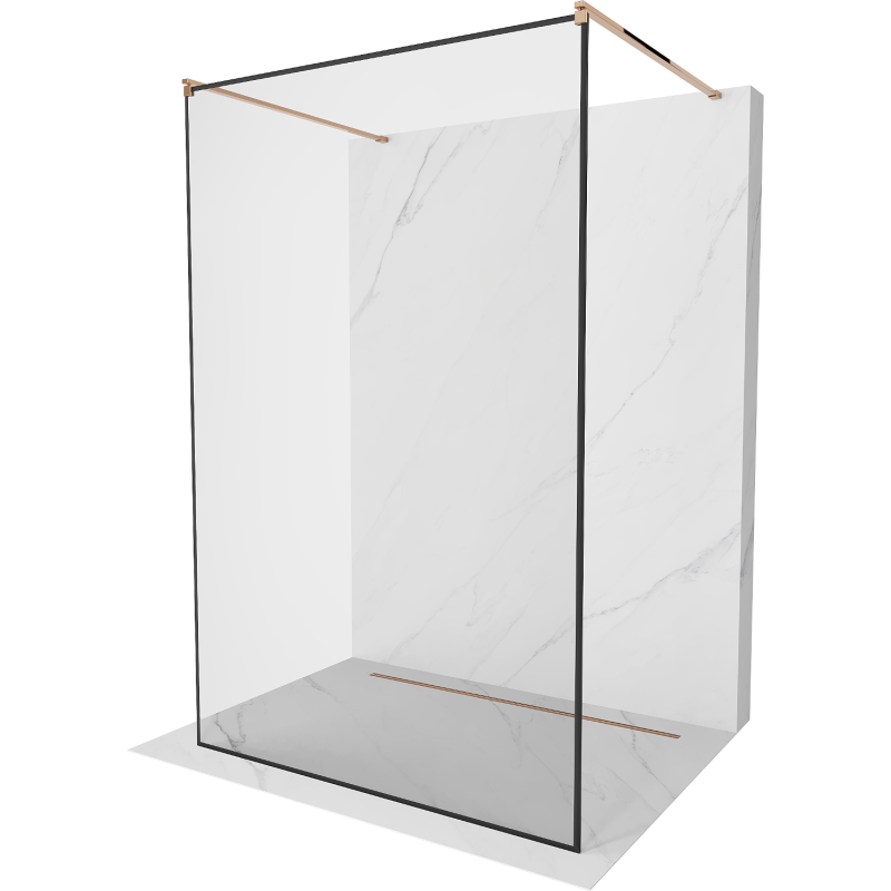 Mexen Kioto freestanding shower wall 140 x 200 cm, black frame 8 mm, rose gold - 800-140-002-60-70