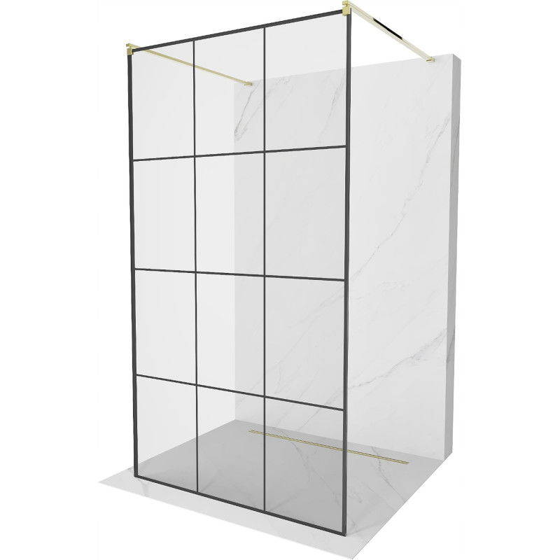 Mexen Kioto freestanding shower wall 110 x 200 cm, black grille 8 mm, gold - 800-110-002-50-77