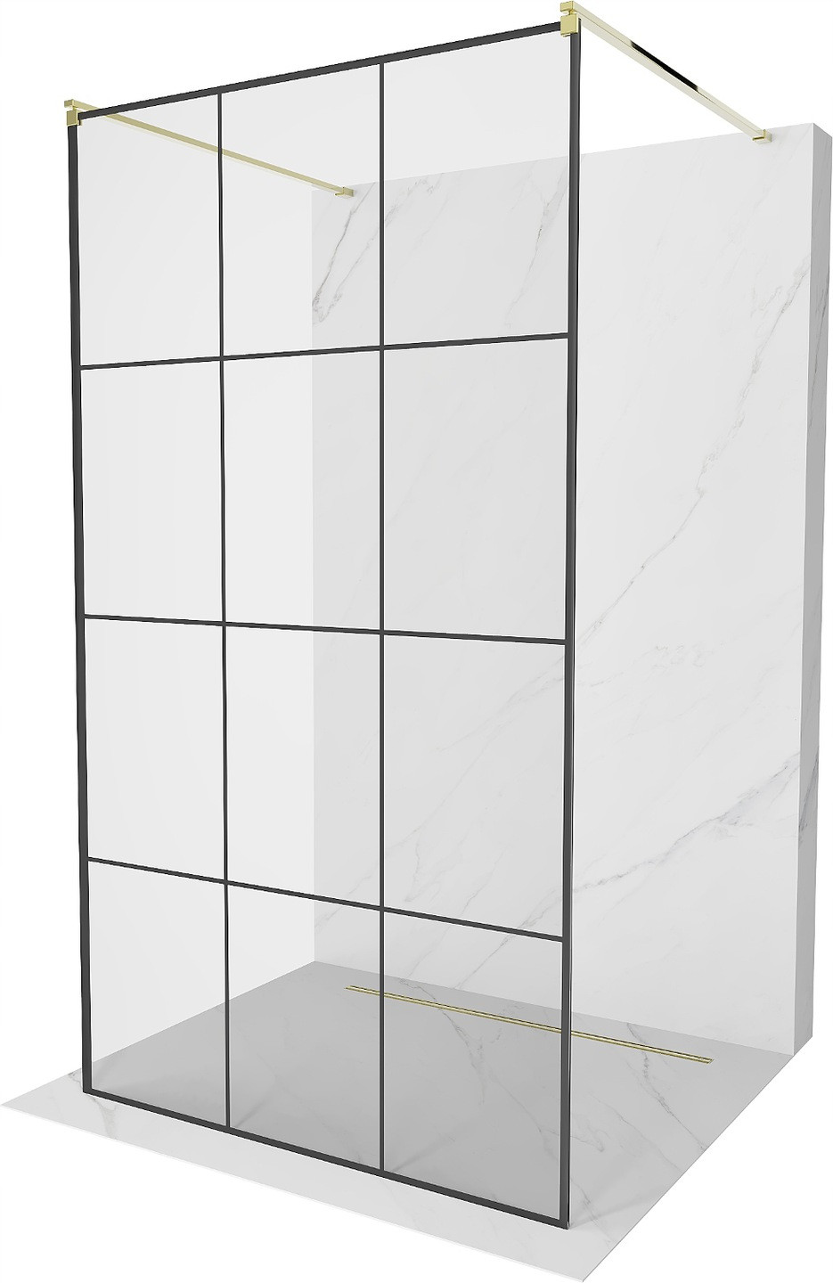 Mexen Kioto free-standing shower screen 120 x 200 cm, Transparent/Black pattern 8 mm, Gold - 800-120-002-50-77