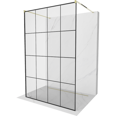 Mexen Kioto freestanding shower wall 130 x 200 cm, black grid 8 mm, gold - 800-130-002-50-77