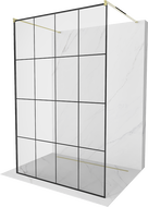 Mexen Kioto freestanding shower wall 130 x 200 cm, black grid 8 mm, gold - 800-130-002-50-77