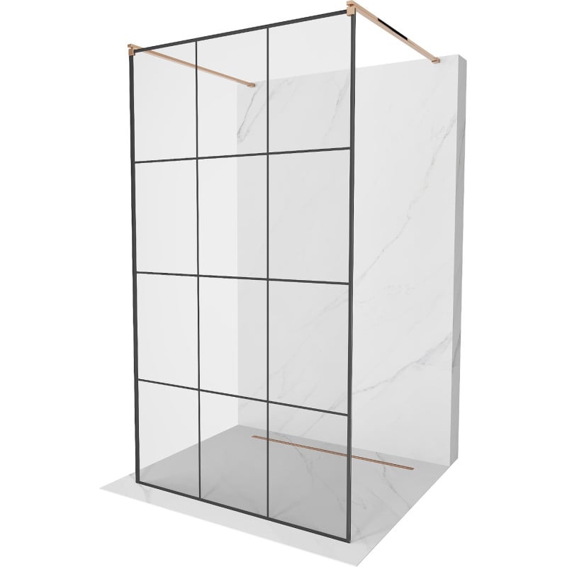 Mexen Kioto free-standing shower screen 100 x 200 cm, Transparent/Black pattern 8 mm, Rose gold - 800-100-002-60-77