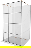 Mexen Kioto freestanding shower wall 110 x 200 cm, black grid 8 mm, pink gold - 800-110-002-60-77