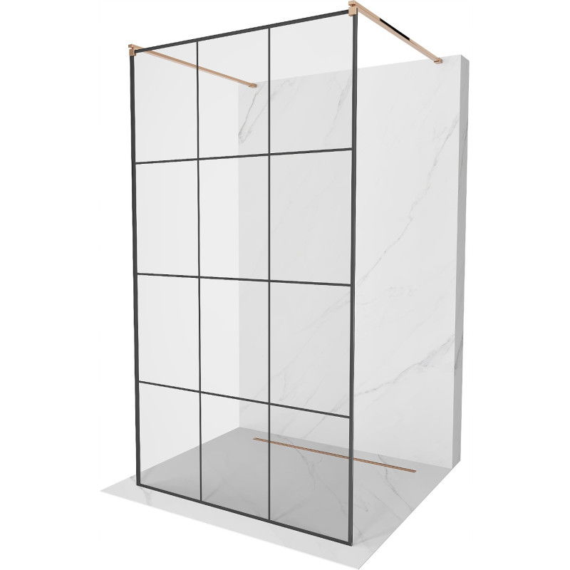 Mexen Kioto Free-standing shower wall 120 x 200 cm, black grid 8 mm, rose gold - 800-120-002-60-77