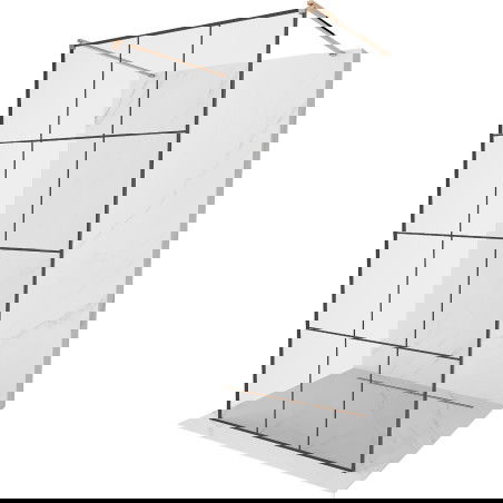 Mexen Kioto Free-standing shower wall 120 x 200 cm, black grid 8 mm, rose gold - 800-120-002-60-77